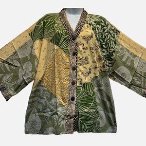 Nwt SACRED THREADS patch hippie boho funky rayon kimono TOP TUNIC 3X